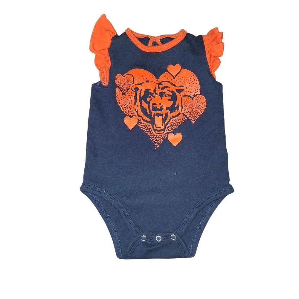 Chicago Bears Baby Girls Orange Bear Hearts Ruffle Sleeve Bodysuit 6 Months